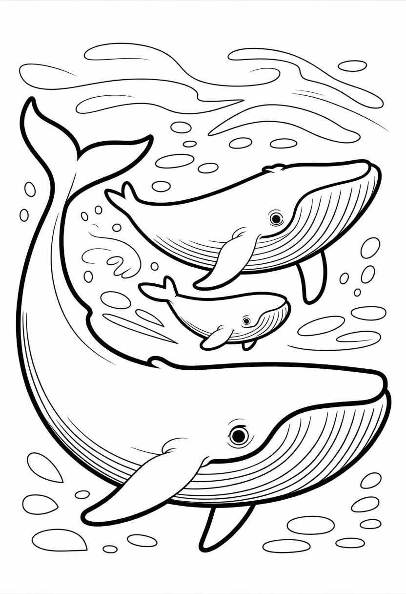 Blue Whale Coloring Pages: 11 Detailed Designs for All Ages 4 A large blue whale swimming with its smaller calf in the ocean.
